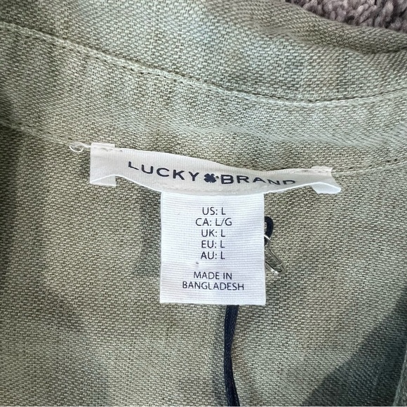 NWT Lucky Brand Green Linen Blend Button Front Shirt Dress Belted Women’s Size L - Picture 3 of 11